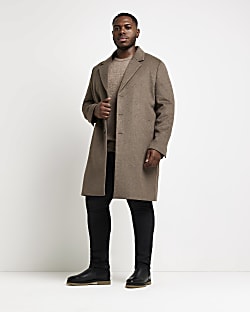 Big & Tall regular fit Brown Twill Overcoat