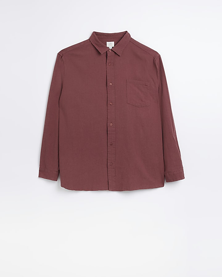 Big & Tall rust regular fit linen blend shirt