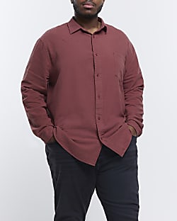 Big & Tall rust regular fit linen blend shirt