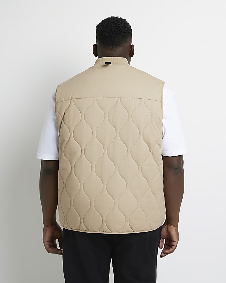 Big & tall stone cotton quilted gilet