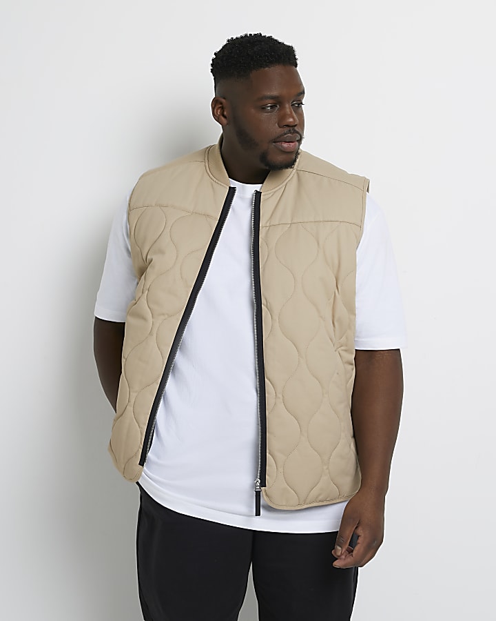 Big & tall stone cotton quilted gilet