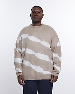 Big & Tall stone oversized fit striped jumper