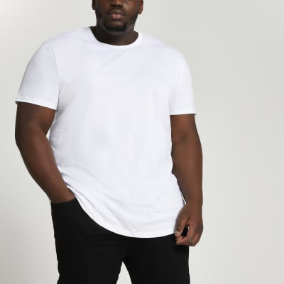 Big & Tall white curved hem slim fit t-shirt