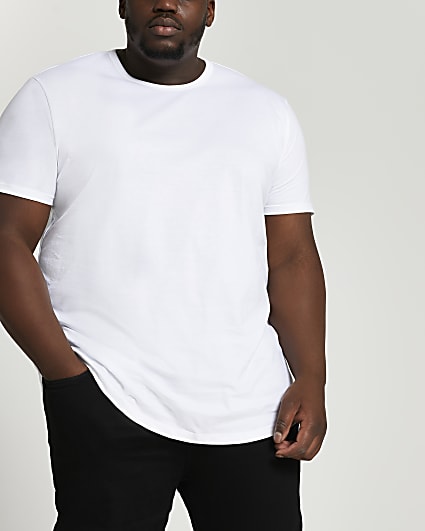Big & Tall white curved hem slim fit t-shirt