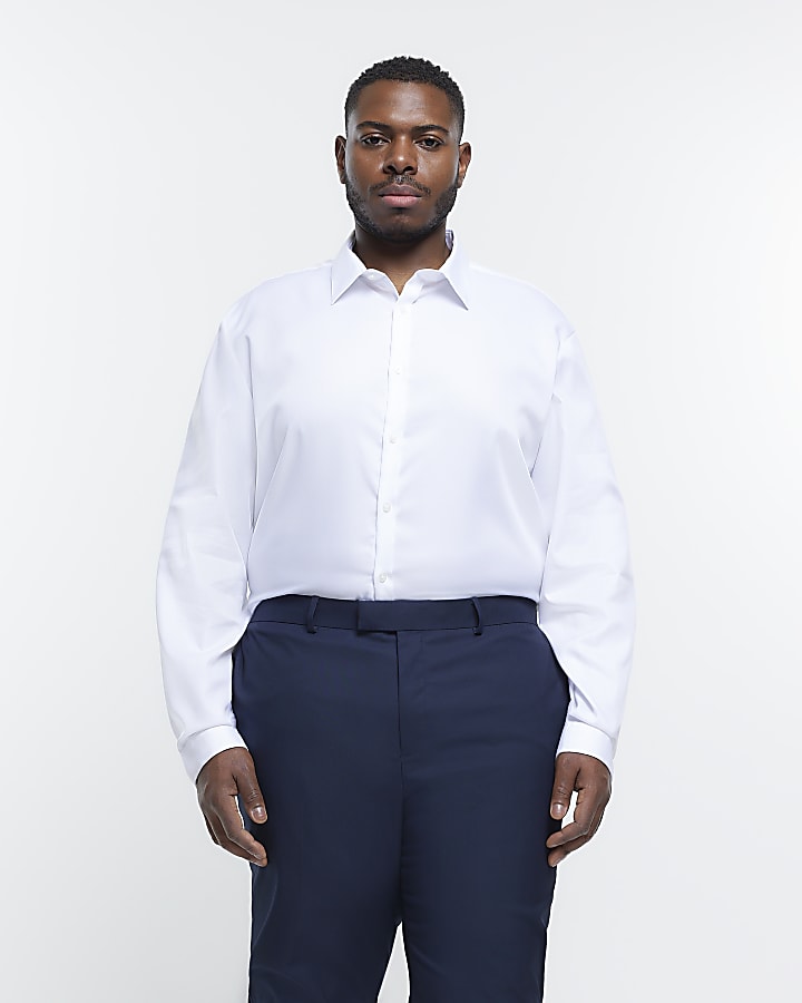 Big & Tall white slim fit long sleeve shirt