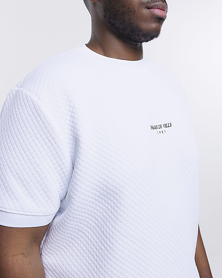 Big & Tall white slim fit quilted t-shirt