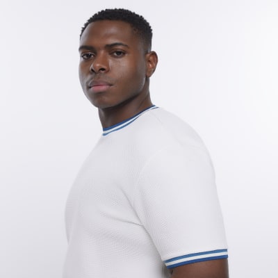 Big & Tall white slim fit taped tshirt River Island