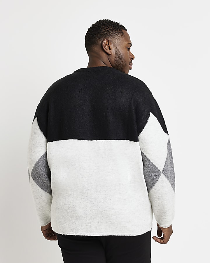 Big and Tall black oversized fit print jumper