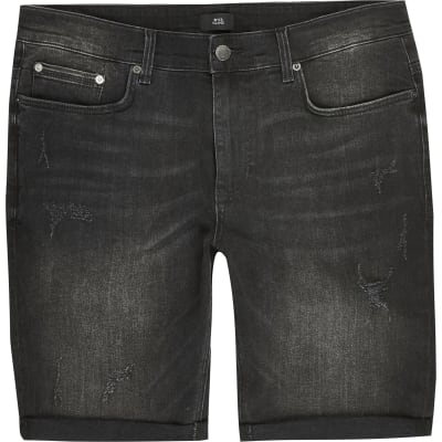 big and tall black jean shorts