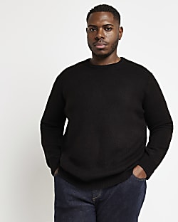 Big and Tall black slim fit soft touch jumper