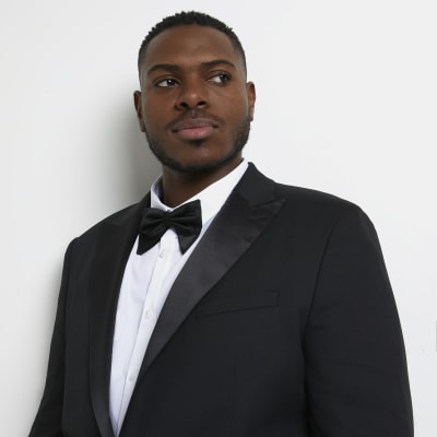 Big and Tall Black Slim Fit Tuxedo Jacket River Island