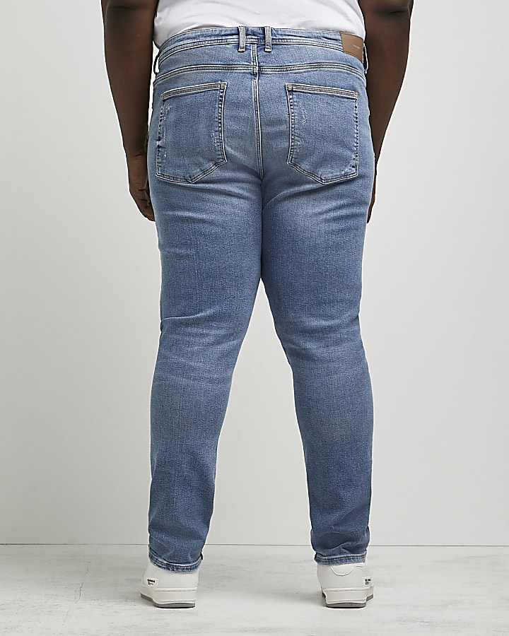 Big & Tall blue ripped skinny fit jeans