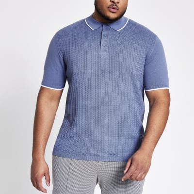 Big and Tall blue slim fit knit polo shirt | River Island