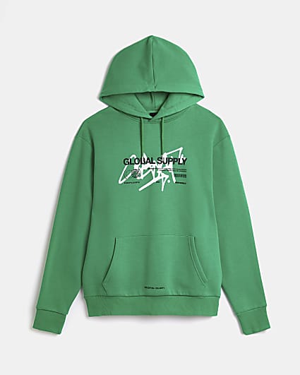 Big & tall green regular fit graphic hoodie
