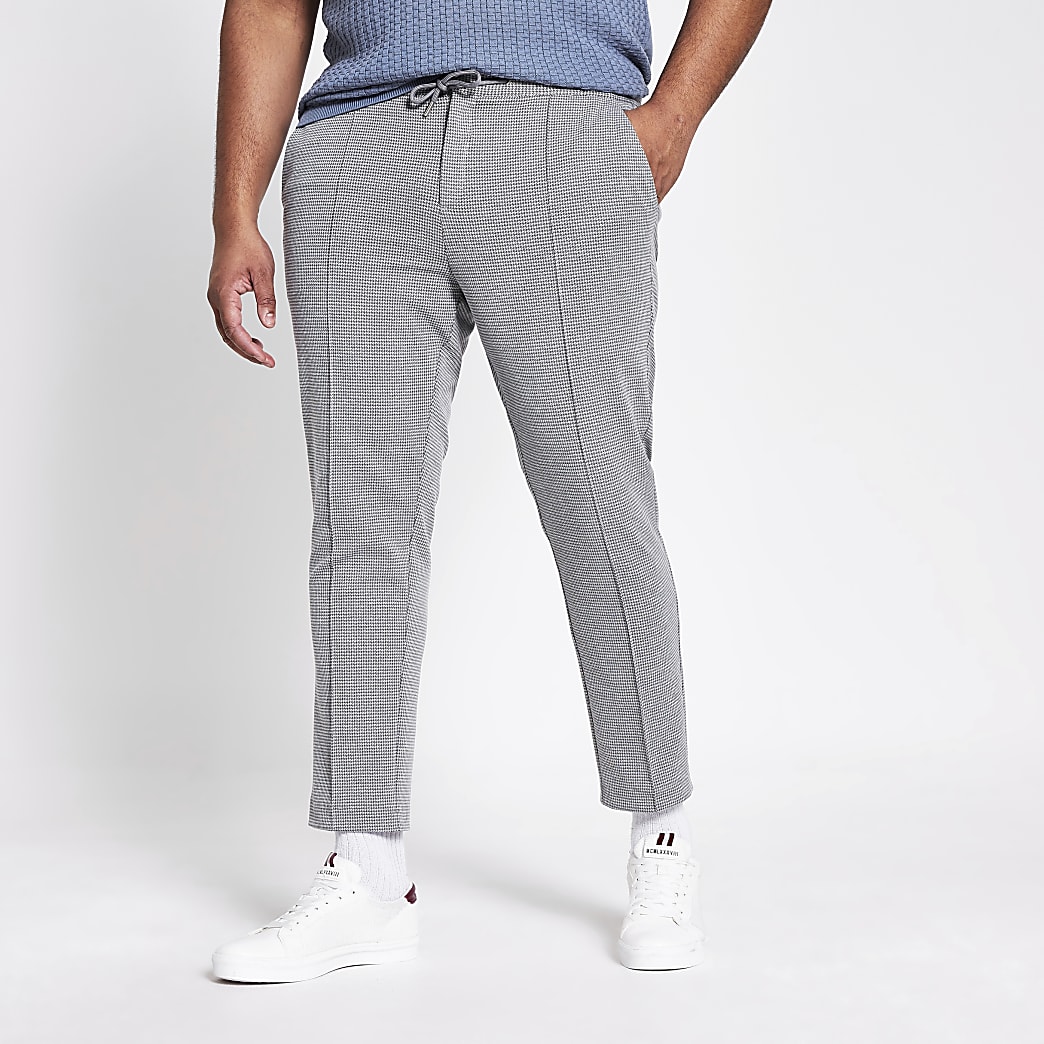 Big and Tall grey check skinny fit joggers | River Island