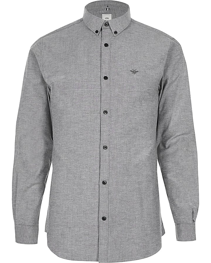 Big & Tall grey long sleeve Oxford shirt
