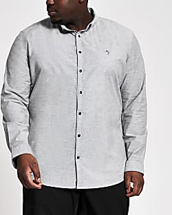 Big & Tall grey long sleeve Oxford shirt