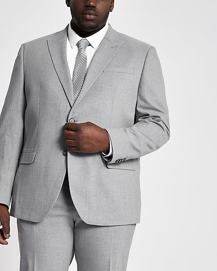 Big and Tall grey skinny fit suit jacket