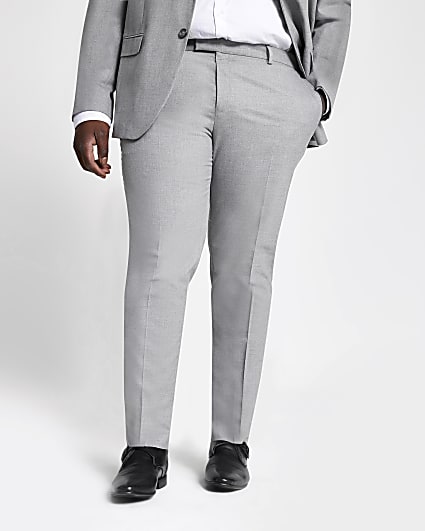 Big and Tall grey skinny fit suit trousers