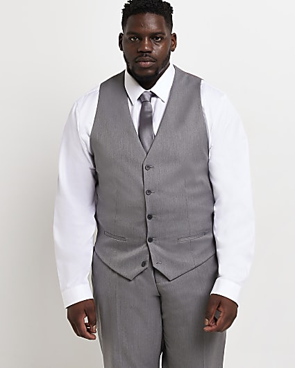 Big & tall grey skinny fit twill waistcoat