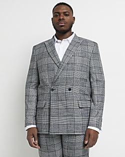 Big & tall grey slim fit check suit jacket