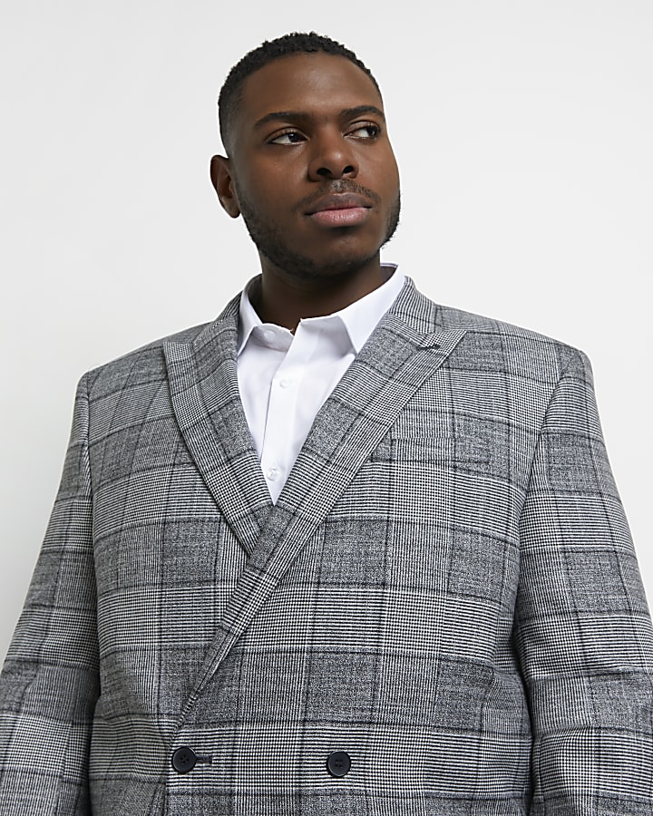 Big & tall grey slim fit check suit jacket