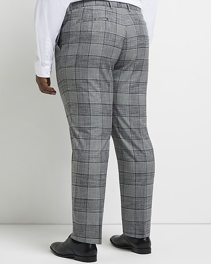 Big & tall grey slim fit check suit trousers