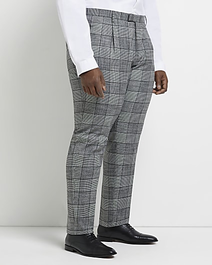 Big & tall grey slim fit check suit trousers