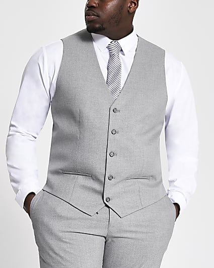 Big and Tall grey textured waistcoat