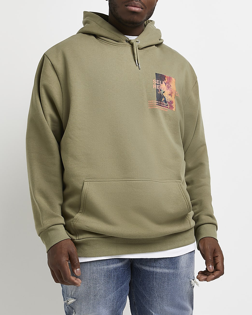 Big & tall khaki regular fit graphic hoodie