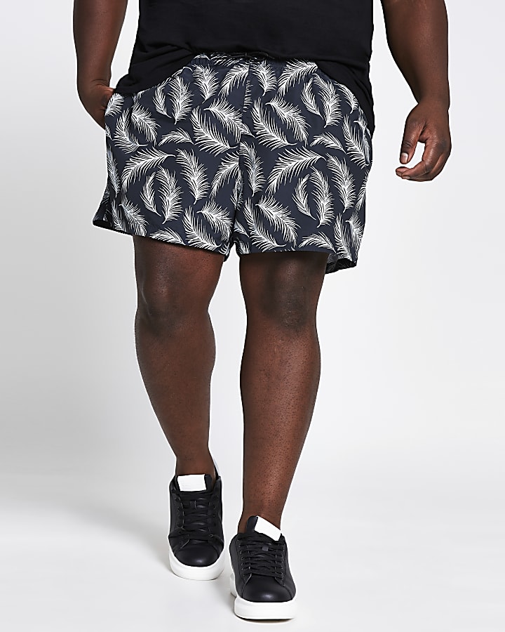 Big and Tall navy feather print swim shorts