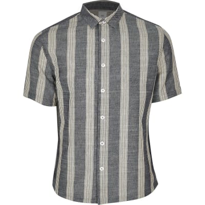 Big and Tall navy stripe regular fit shirt | River Island