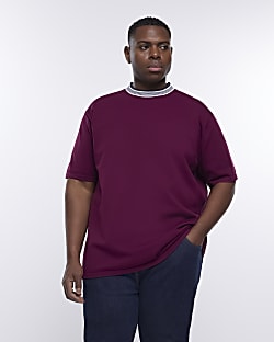 Big and tall red knitted taped t-shirt