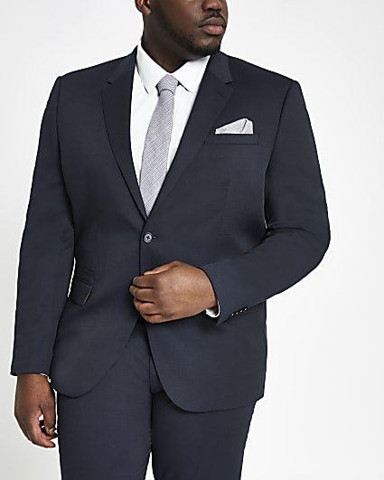 Big and Tall textured navy suit jacket