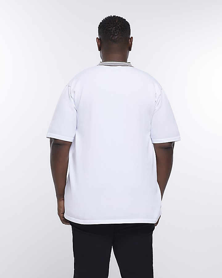 Big and tall white knitted taped t-shirt