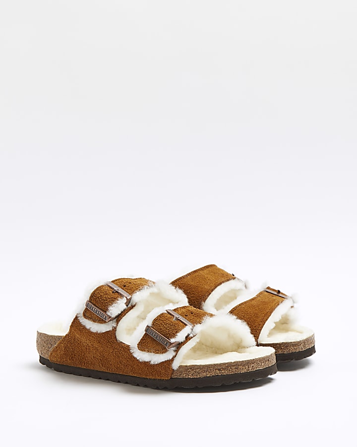 Birkenstock brown faux fur Arizona sandals