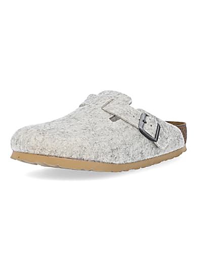 360 degree animation of product Birkenstock grey wooly boston mules frame-3