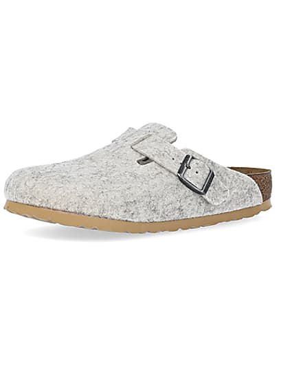 360 degree animation of product Birkenstock grey wooly boston mules frame-4