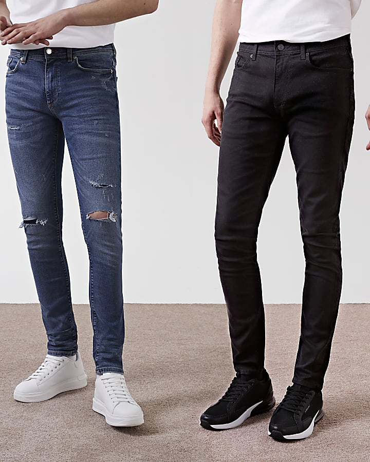 Black & blue multipack ripped skinny jeans