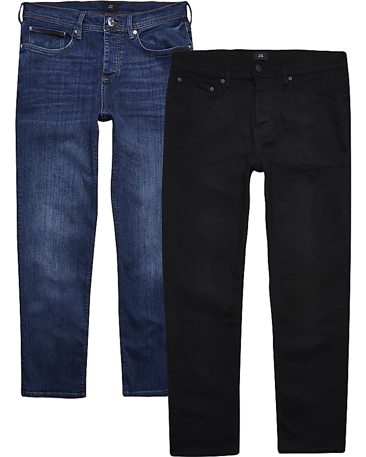 Black & blue straight fit jeans multipack