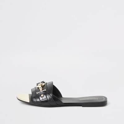 river island black and gold sandals