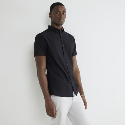 Black Textured Muscle Fit Short Sleeve Shirt