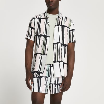 Black abstract print slim fit shirt