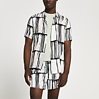 Black abstract print slim fit shirt