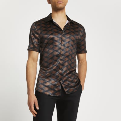Black abstract print slim fit shirt