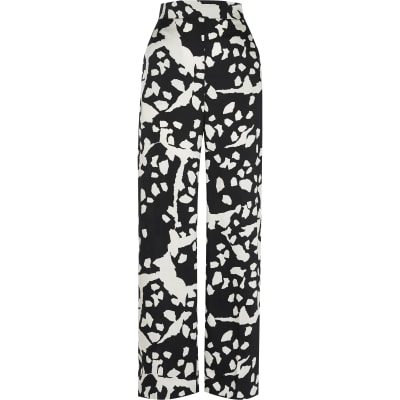 Black abstract print wide leg trousers