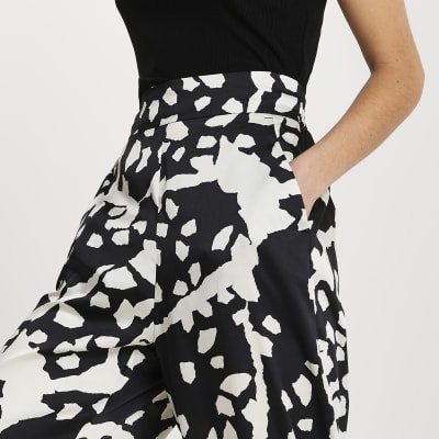 Black abstract print wide leg trousers