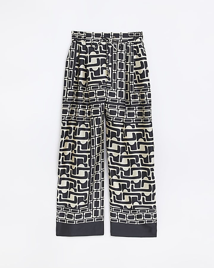 Black Abstract Wide Leg Trouser