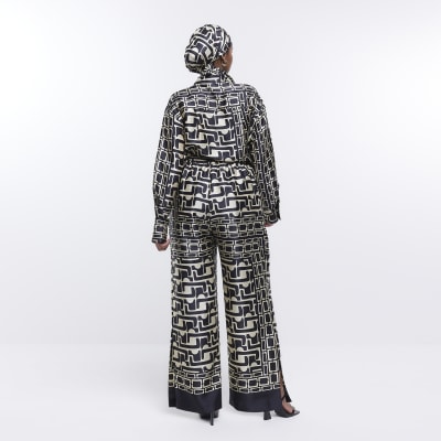 Black Abstract Wide Leg Trouser