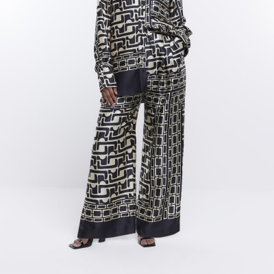 Black Abstract Wide Leg Trouser